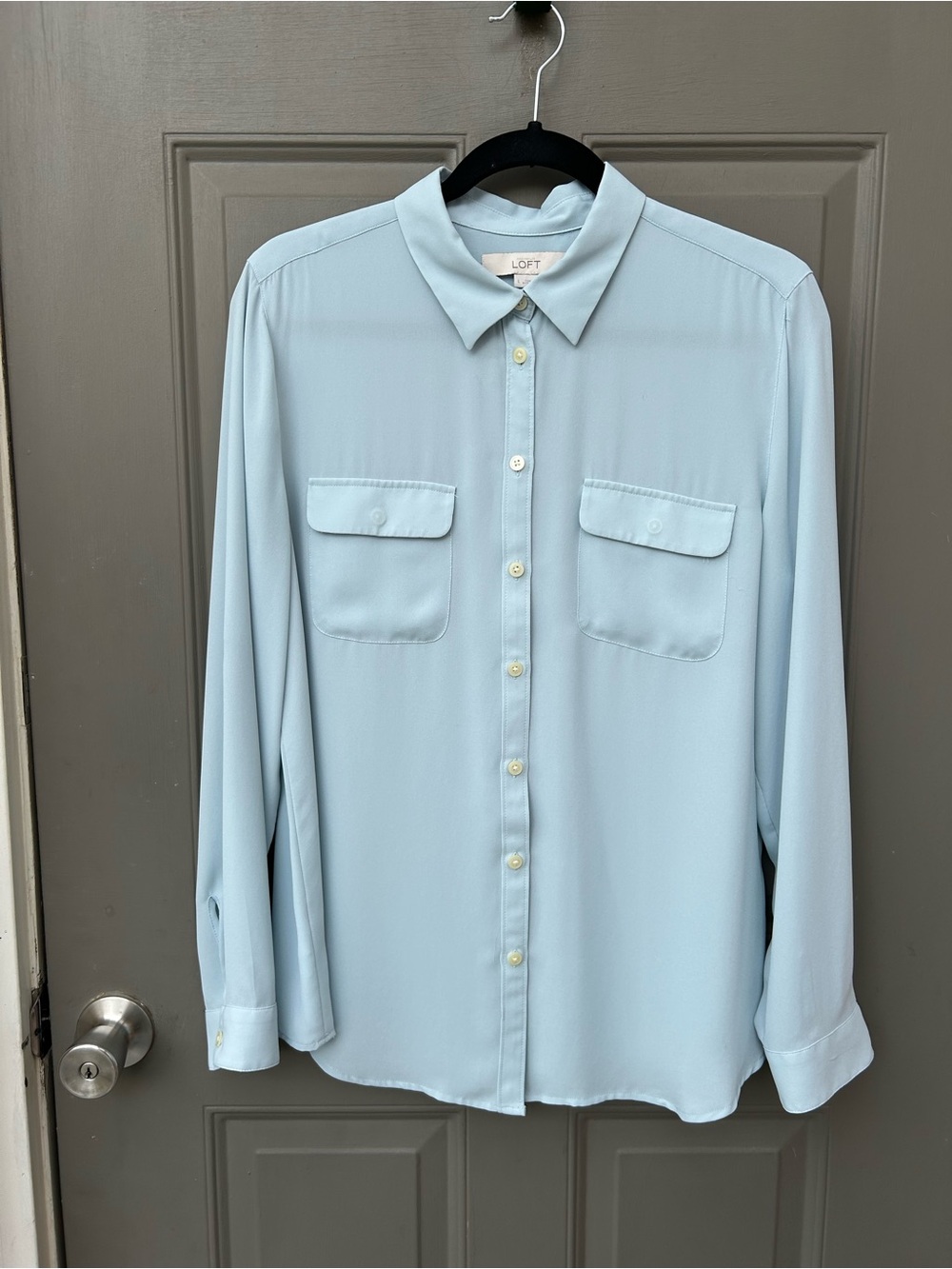 Loft Light Blue Roll Tab Sleeves Top